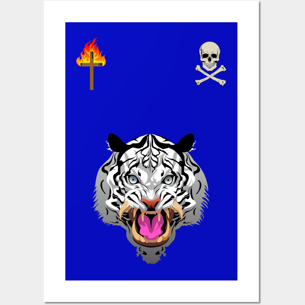 White tiger,skull and Bones,burning cross Wall Art by Dimedrolisimys